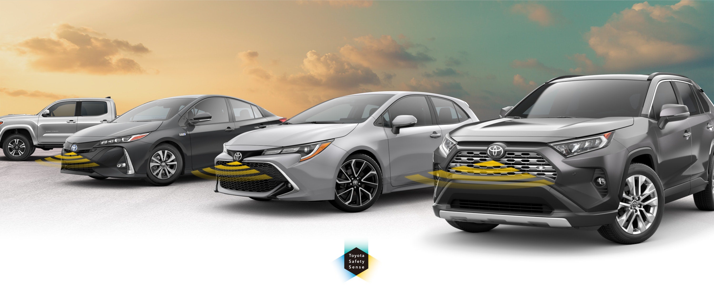 Toyota Safety Sense: Designed for Safety. Options shown on Toyota models including RAV4, Tacoma, and Camry, available now at Toyota of Madison in Madison IN.